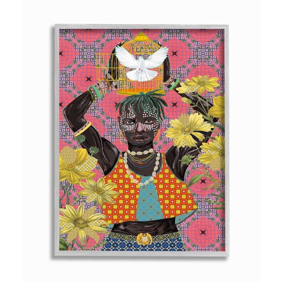 Stupell Industries Releasing Doves by Strong Male Figure Over Pattern Graphic Art Gray Framed Art Print Wall Art, 16x20, by Sangita Bachelet