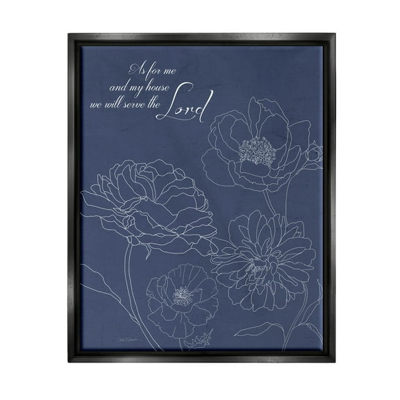 Stupell Industries Religious Floral Outline Phrase Graphic Art Jet Black Floating Framed Canvas Print Wall Art, Design by Carol Robinson