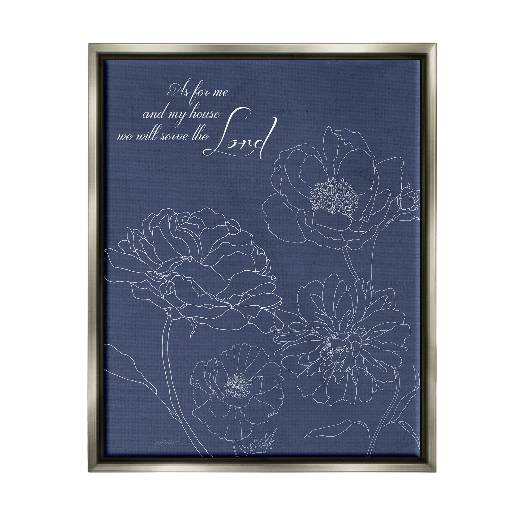 Stupell Industries Religious Floral Outline Phrase Graphic Art Luster Gray Floating Framed Canvas Print Wall Art, Design by Carol Robinson