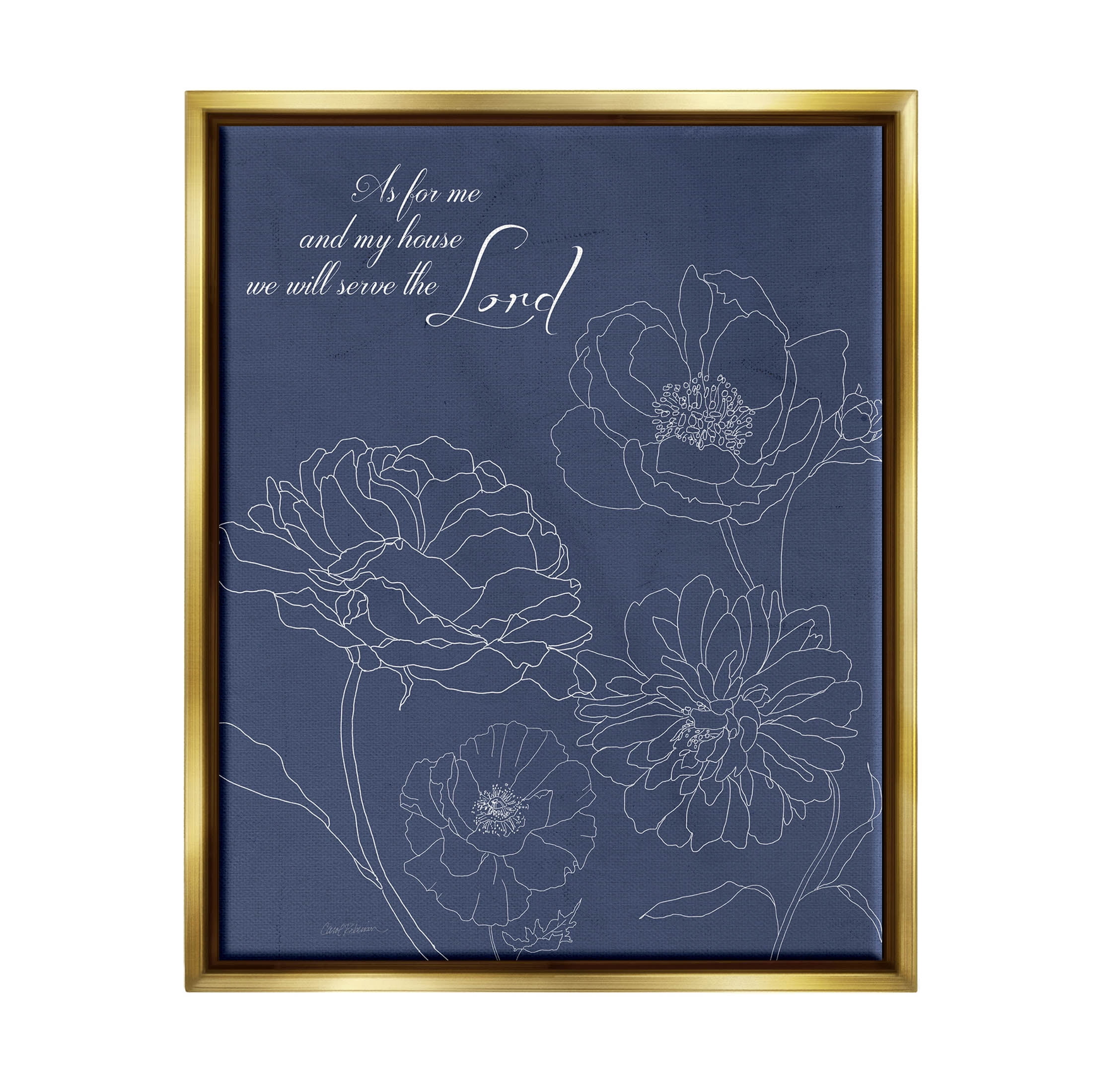 Stupell Industries Religious Floral Outline Phrase Graphic Art Metallic Gold Floating Framed Canvas Print Wall Art, Design by Carol Robinson