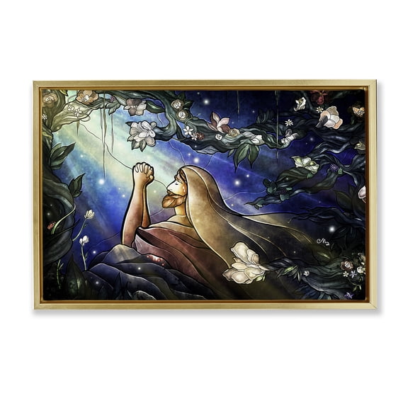 Stupell Industries Religious Gethsemane Prayer Spiritual Painting Gold Floater Framed Canvas Art Print Wall Art, 25 x 17