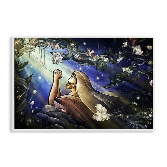Stupell Industries Religious Gethsemane Prayer Spiritual Painting White Framed Art Print Wall Art, 18 x 12