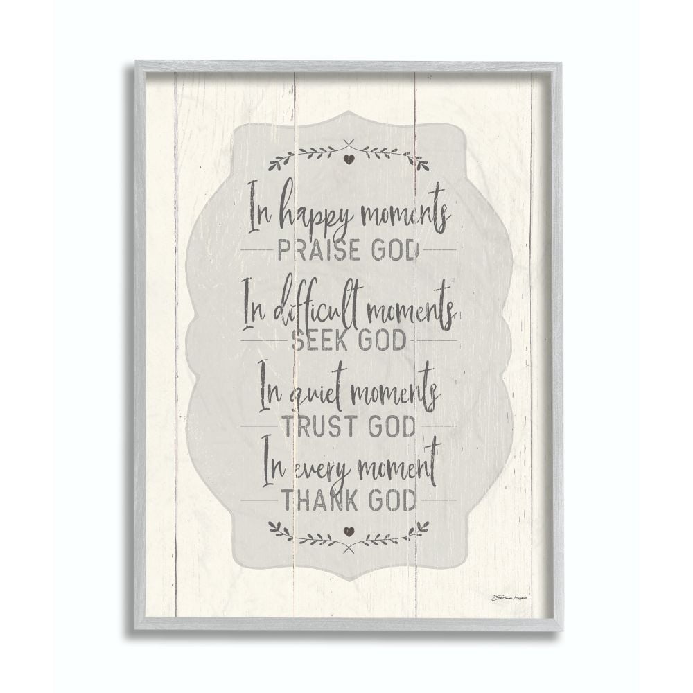 Stupell Industries Religious Happy Moments Inspiration Grey Word Design Gray Farmhouse Rustic Framed Giclee Texturized Art by Stephanie Workman Marrott