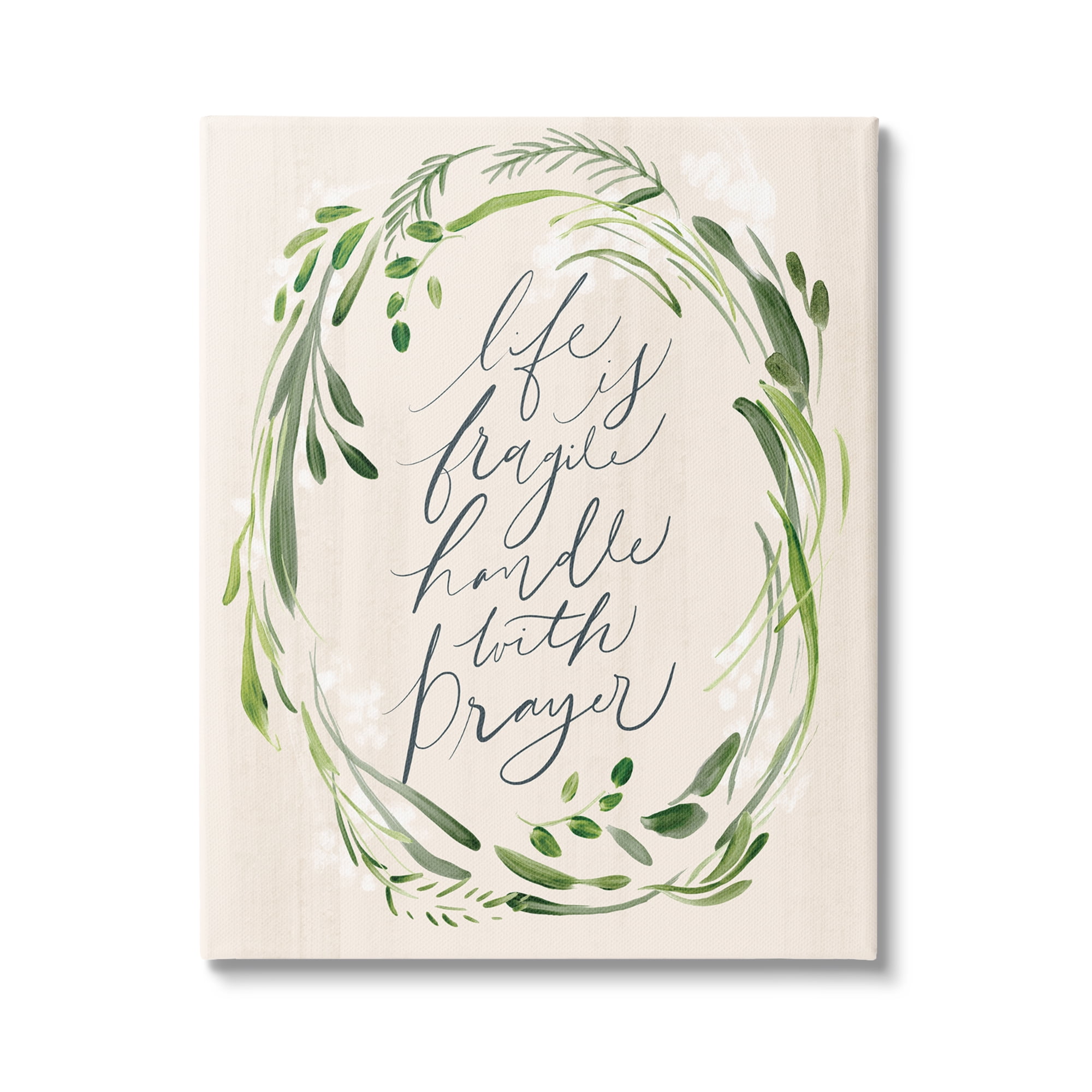 Stupell Industries Religious Prayer Phrase Script Botanical Leaf Border Graphic Art Gallery Wrapped Canvas Print Wall Art, Design by Caverly Smith
