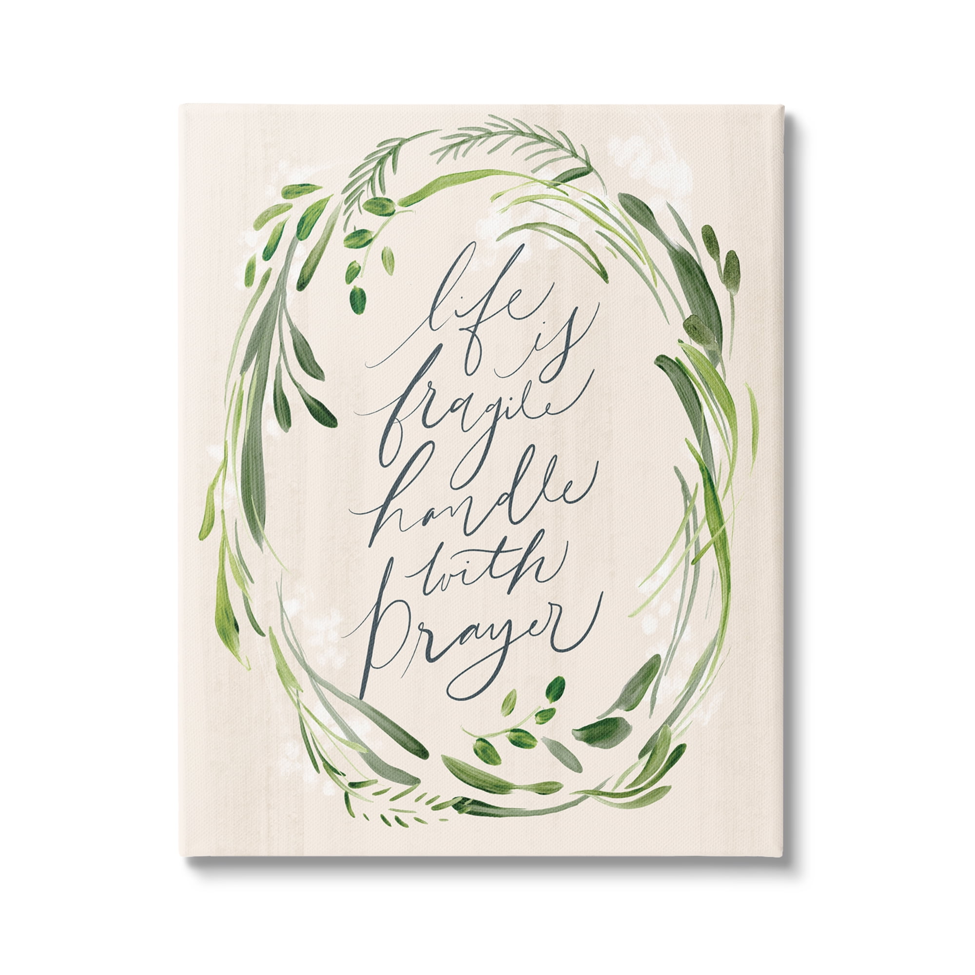 Stupell Industries Religious Prayer Phrase Script Botanical Leaf Border Graphic Art Gallery Wrapped Canvas Print Wall Art, Design by Caverly Smith