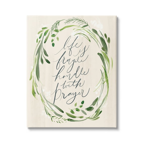 Stupell Industries Religious Prayer Phrase Script Botanical Leaf Border Graphic Art Gallery Wrapped Canvas Print Wall Art, Design by Caverly Smith
