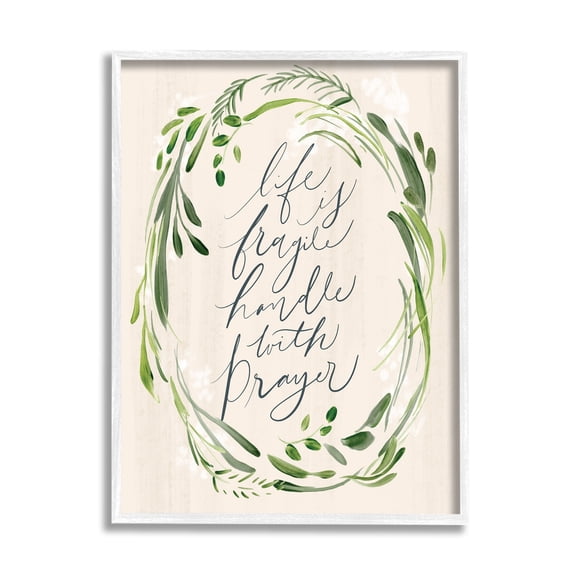 Stupell Industries Religious Prayer Phrase Script Botanical Leaf Border Graphic Art White Framed Art Print Wall Art, Design by Caverly Smith