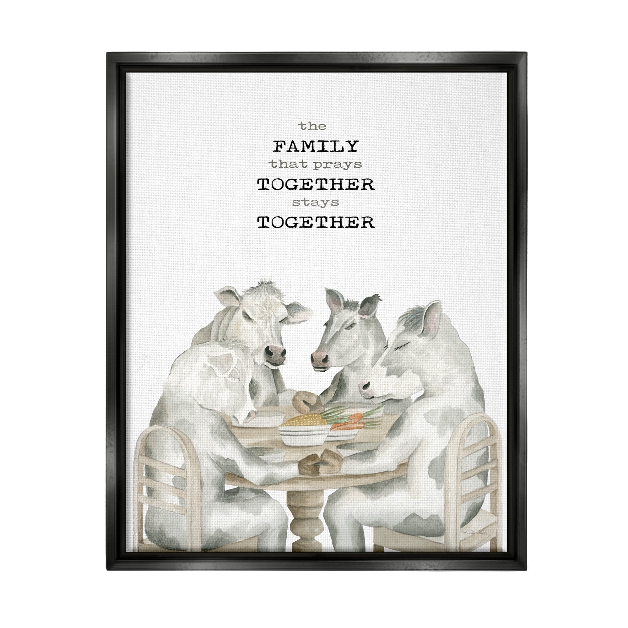 Stupell Industries Religious Praying Cows Animals & Insects Painting Black Floater Framed Art Print Wall Art, 17 x 21