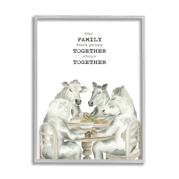 Stupell Industries Religious Praying Cows Animals & Insects Painting Gray Framed Art Print Wall Art, 24 x 30