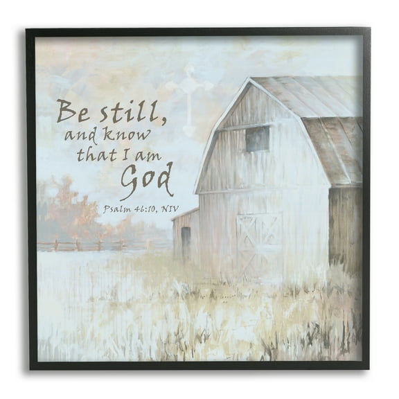 Stupell Industries Religious Psalm Verse Rural Country Barn Farmland Graphic Art Black Framed Art Print Wall Art, Design by White Ladder