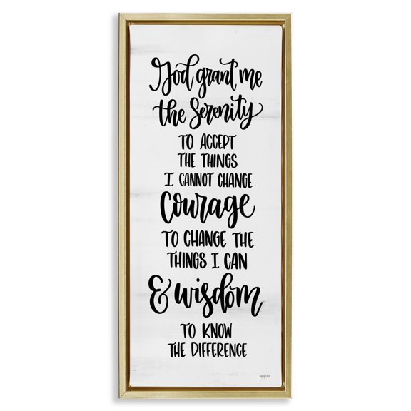 Stupell Industries Religious Serenity Courage & Wisdom Religious Painting Gold Floater Framed Canvas Art Print Wall Art, 15 x 31