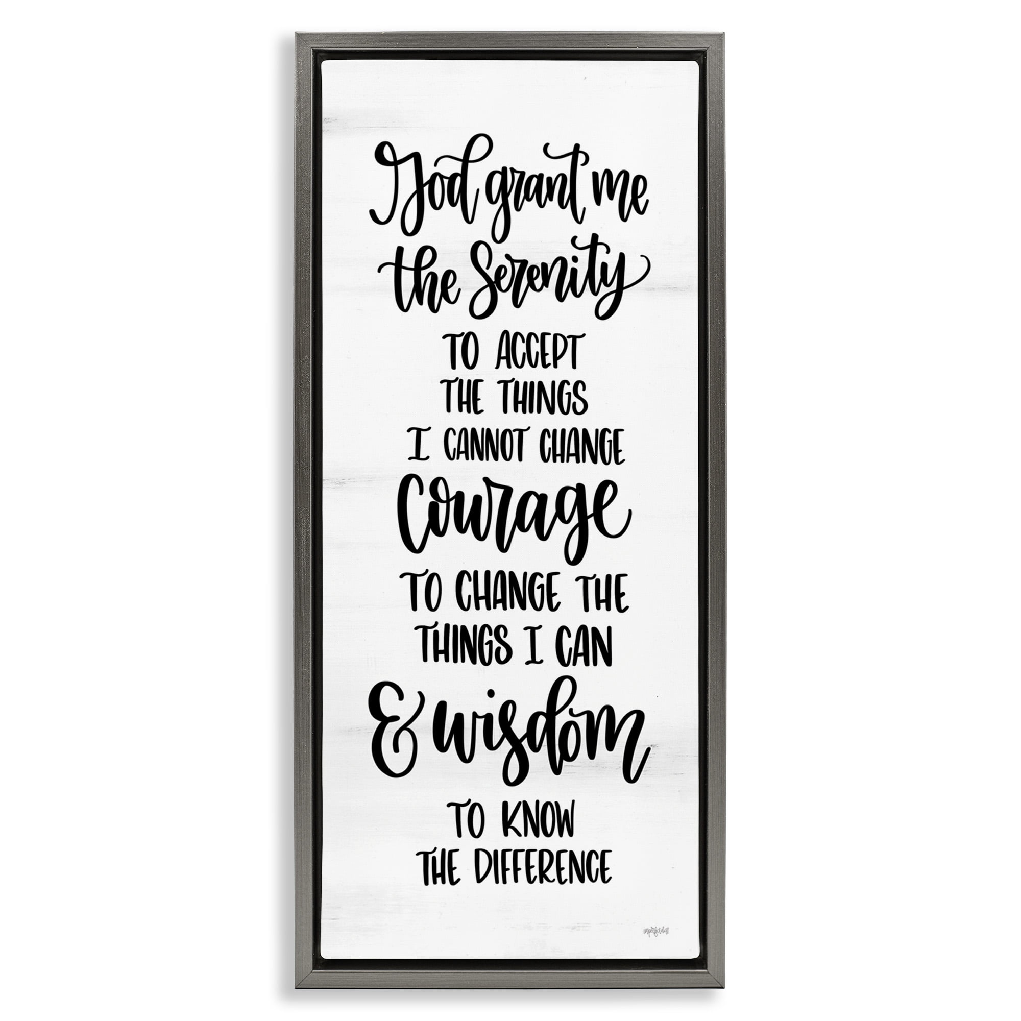 Stupell Industries Religious Serenity Courage & Wisdom Religious Painting Gray Floater Framed Canvas Art Print Wall Art, 15 x 31