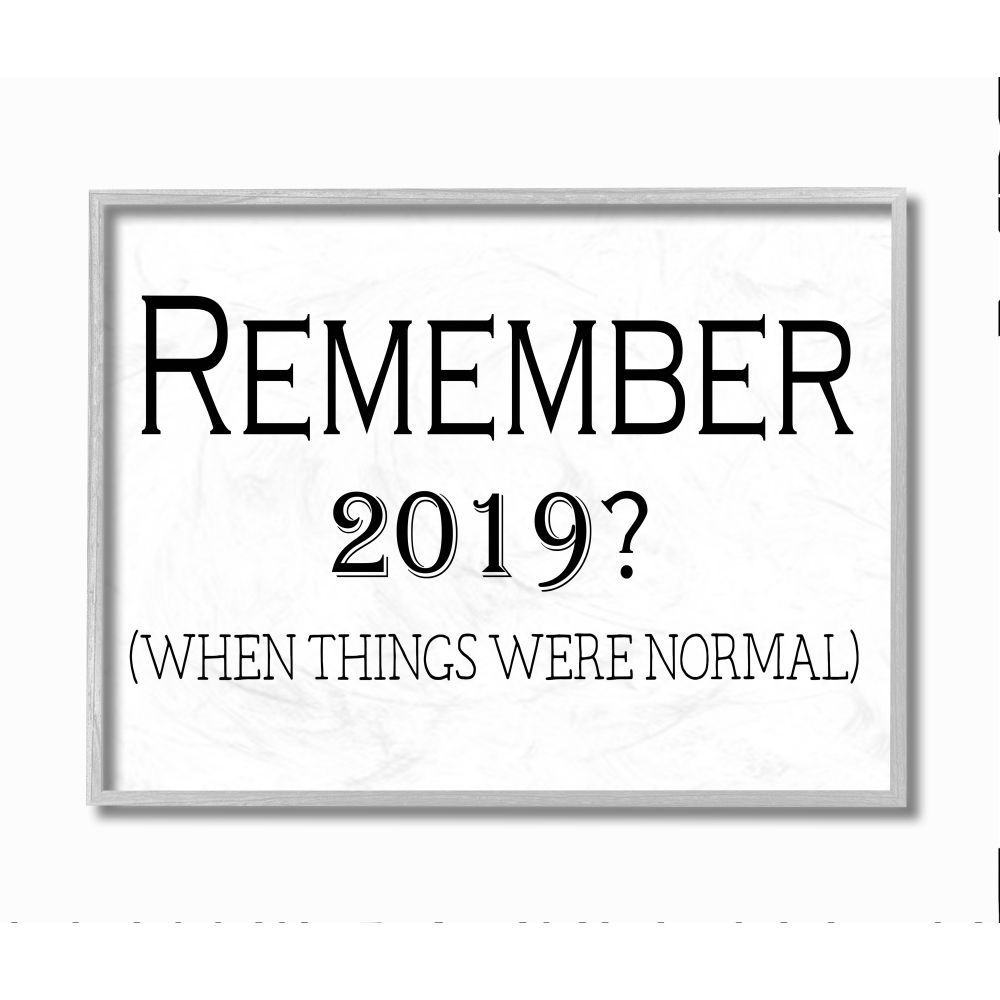 Stupell Industries Remember 2019 Text Quote Post Virus Humor Framed Wall Art Design by Gail Green Licensing and Design Limited, 16" x 20", Gray Framed
