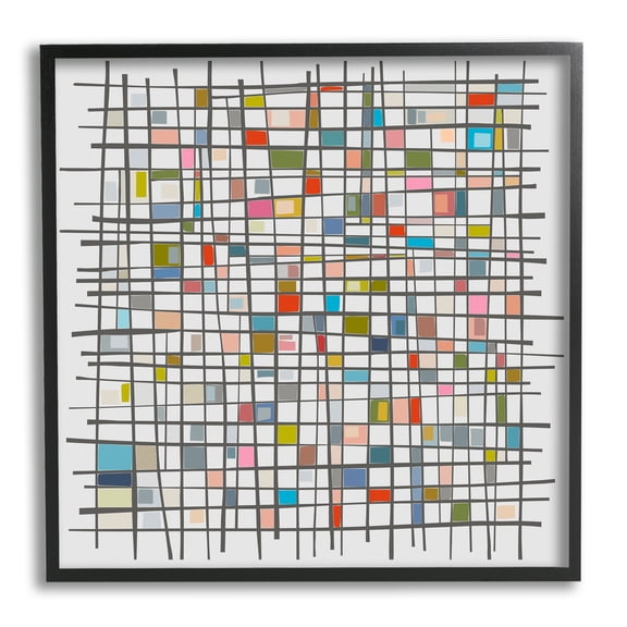 Stupell Industries Remembering Mondrian Abstraction Abstract Painting Black Framed Art Print Wall Art, 12 x 12