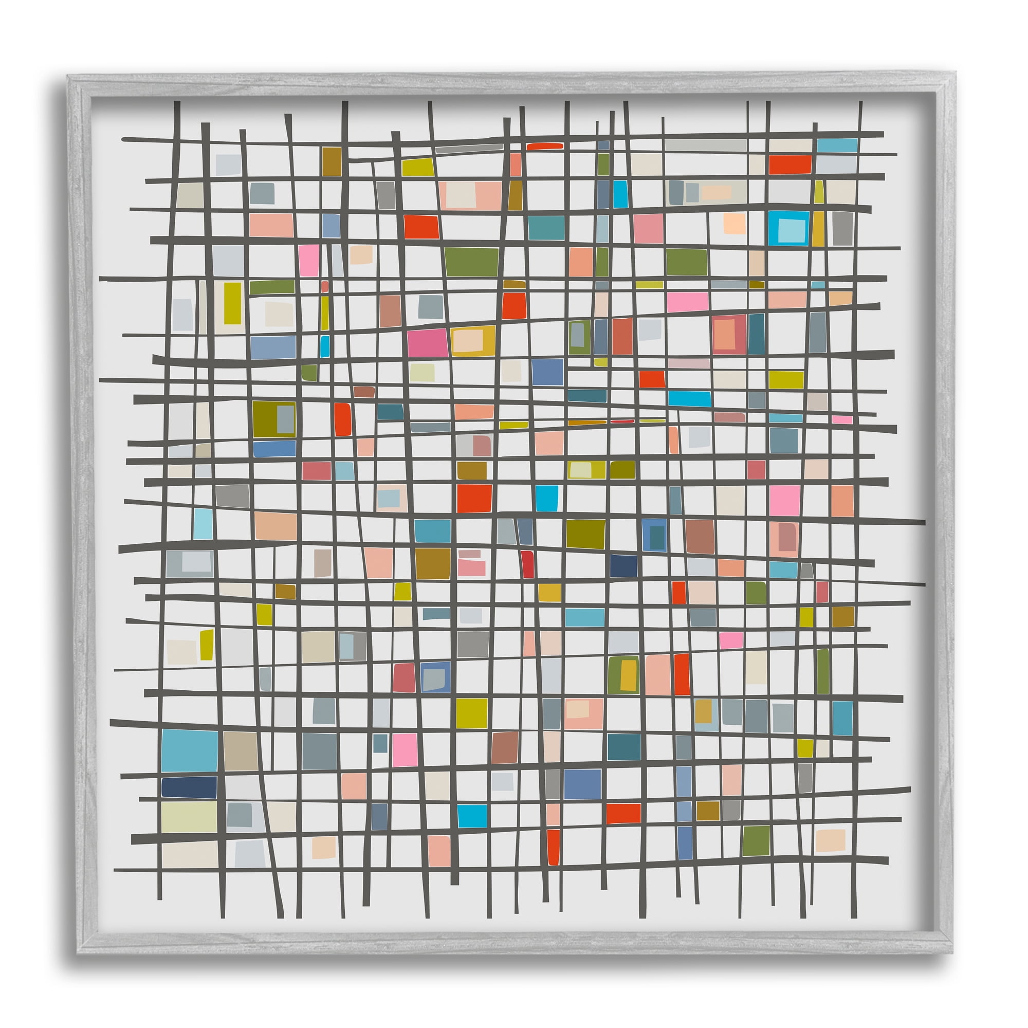 Stupell Industries Remembering Mondrian Abstraction Abstract Painting Gray Framed Art Print Wall Art, 17 x 17