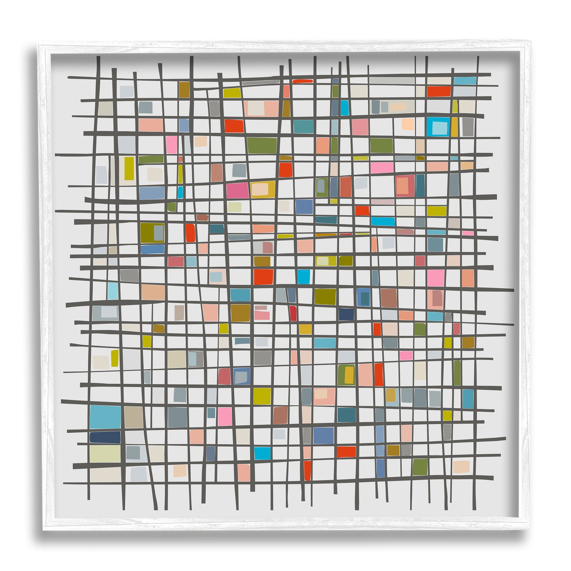 Stupell Industries Remembering Mondrian Abstraction Abstract Painting White Framed Art Print Wall Art, 17 x 17