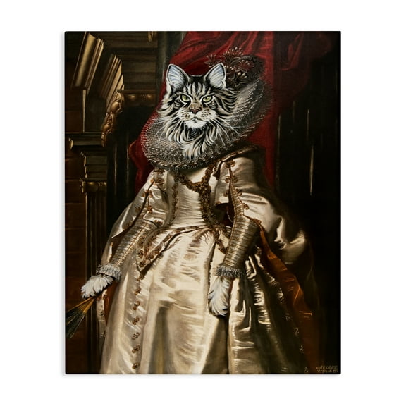 Stupell Industries Renaissance Cat Portrait History & Language Painting Wrapped Canvas Art Print Wall Art, 16 x 20
