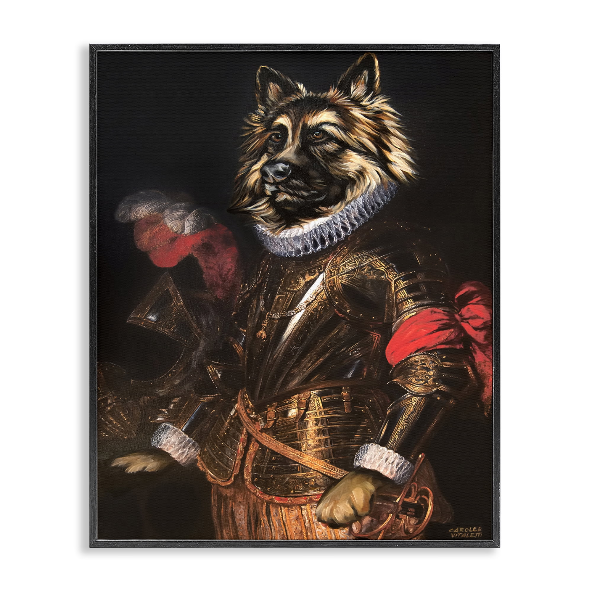 Stupell Industries Renaissance Dog Portrait History & Language Painting Black Framed Art Print Wall Art, 16 x 20