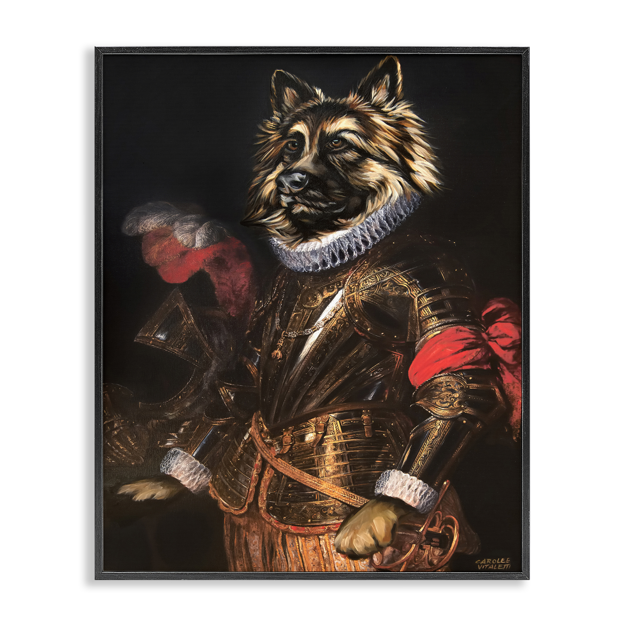 Stupell Industries Renaissance Dog Portrait History & Language Painting Black Framed Art Print Wall Art, 24 x 30