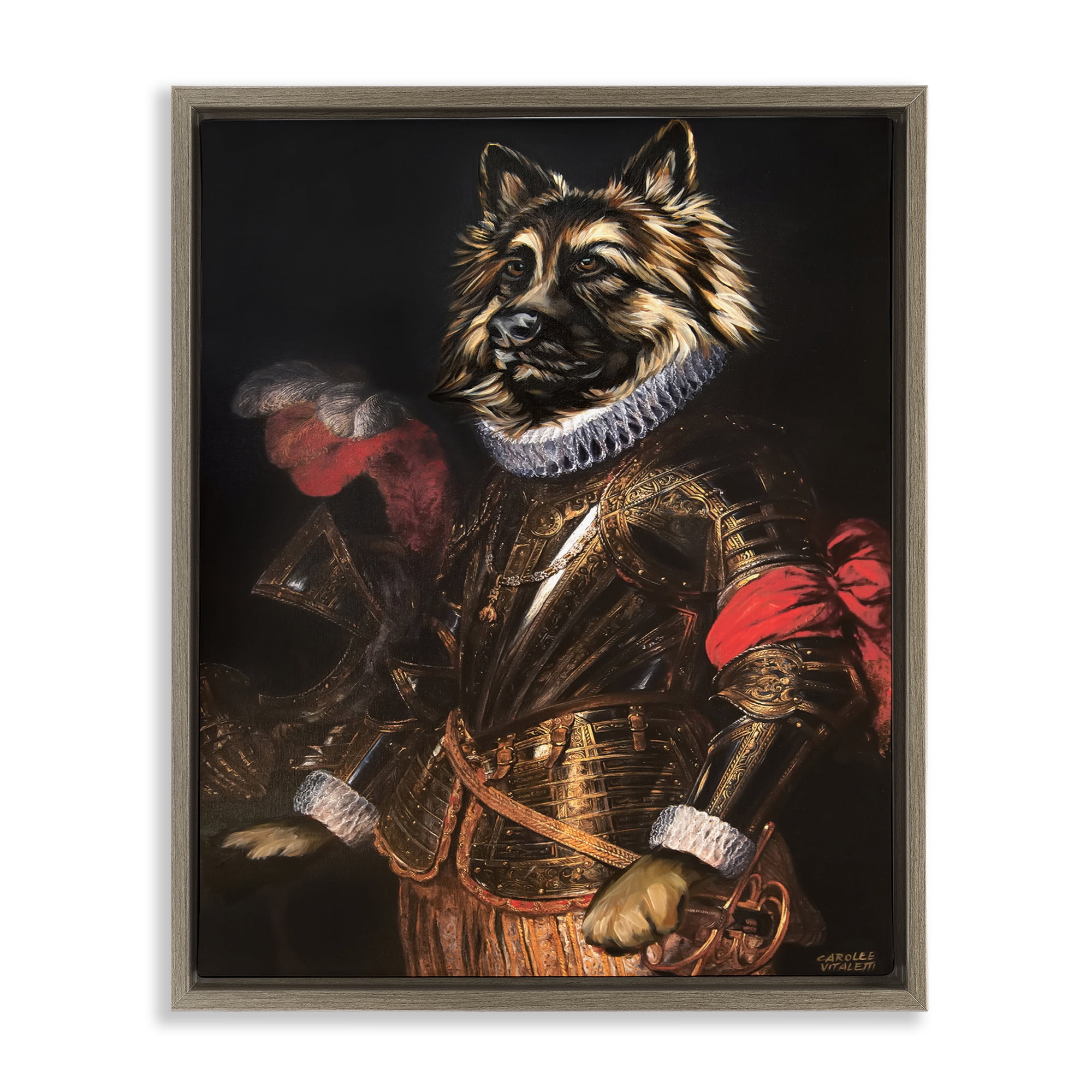 Stupell Industries Renaissance Dog Portrait History & Language Painting Brown Floater Framed Canvas Art Print Wall Art, 17 x 21