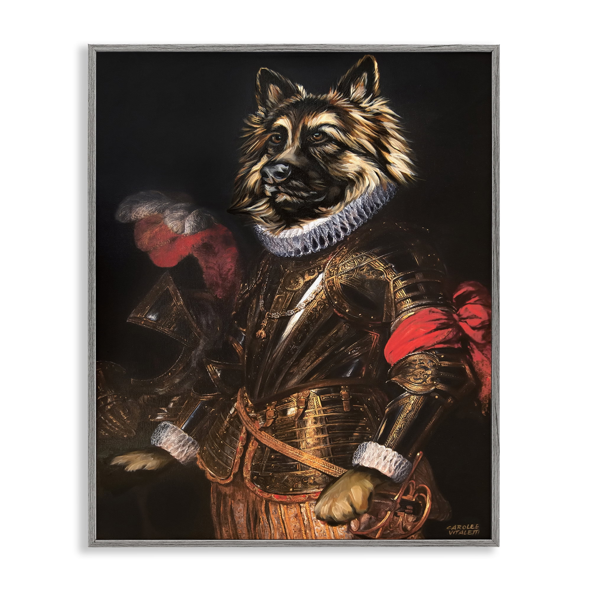 Stupell Industries Renaissance Dog Portrait History & Language Painting Gray Framed Art Print Wall Art, 16 x 20
