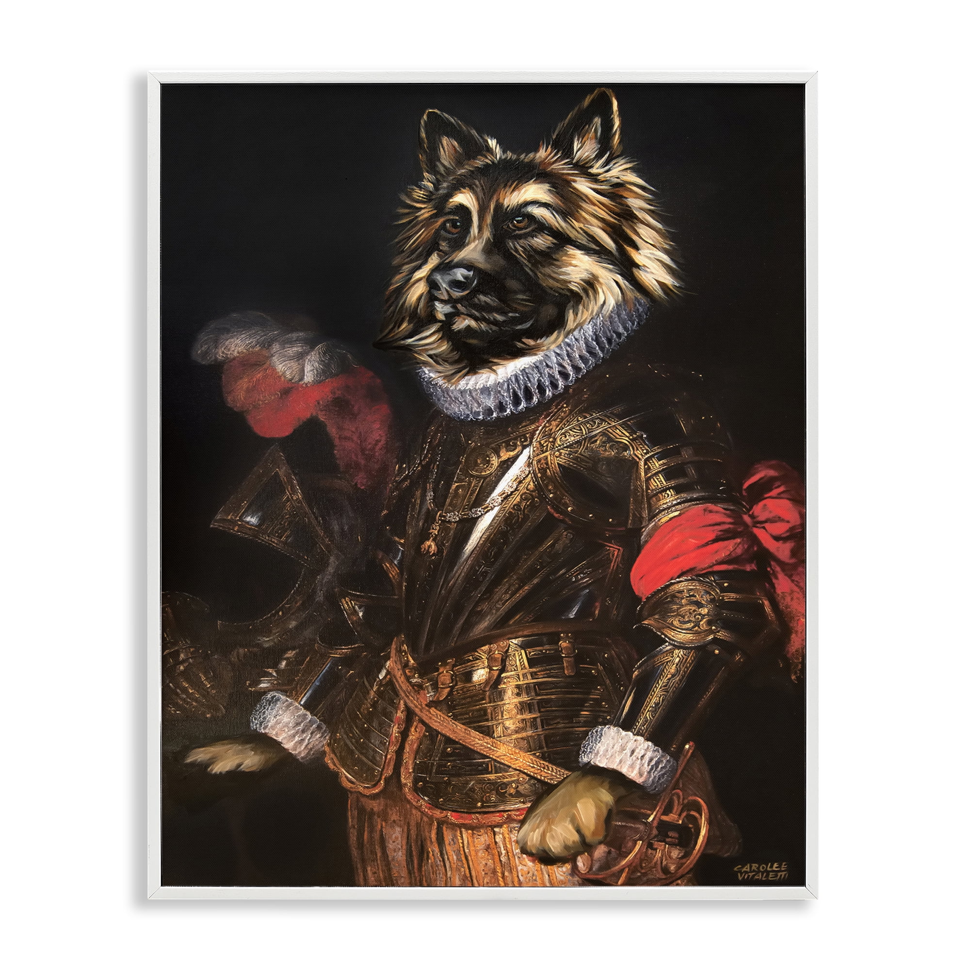 Stupell Industries Renaissance Dog Portrait History & Language Painting White Framed Art Print Wall Art, 24 x 30