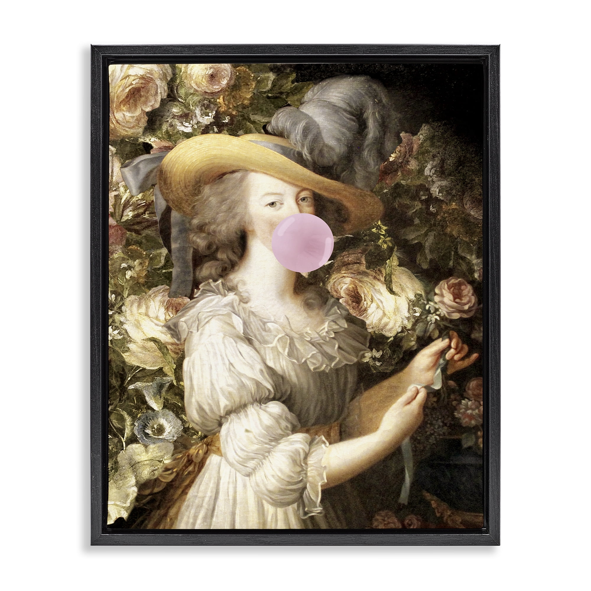 Stupell Industries Renaissance Lady & Gum People Painting Black Floater Framed Canvas Art Print Wall Art, 25 x 31