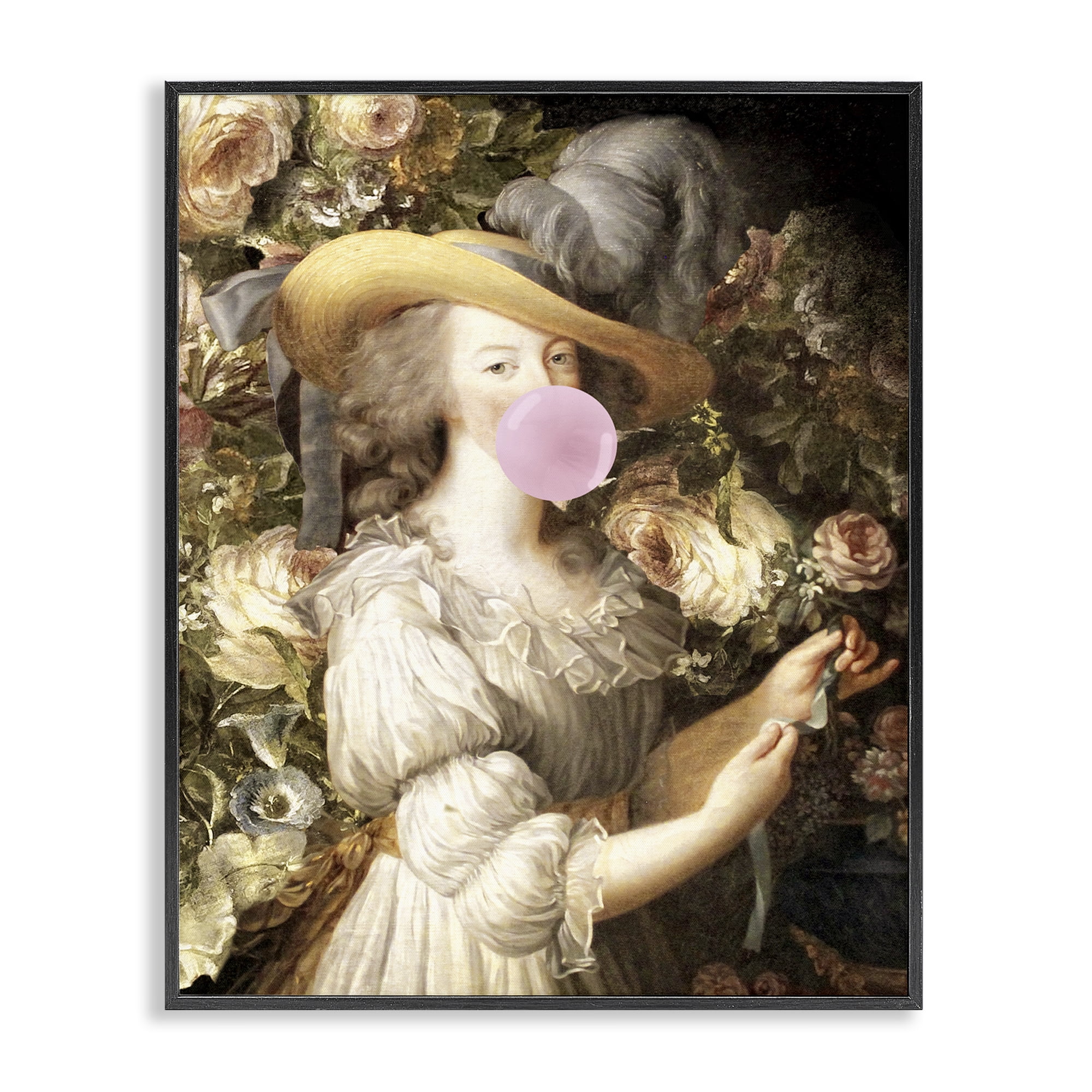 Stupell Industries Renaissance Lady & Gum People Painting Black Framed Art Print Wall Art, 24 x 30