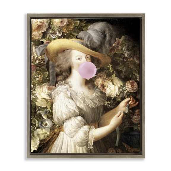 Stupell Industries Renaissance Lady & Gum People Painting Brown Floater Framed Canvas Art Print Wall Art, 25 x 31