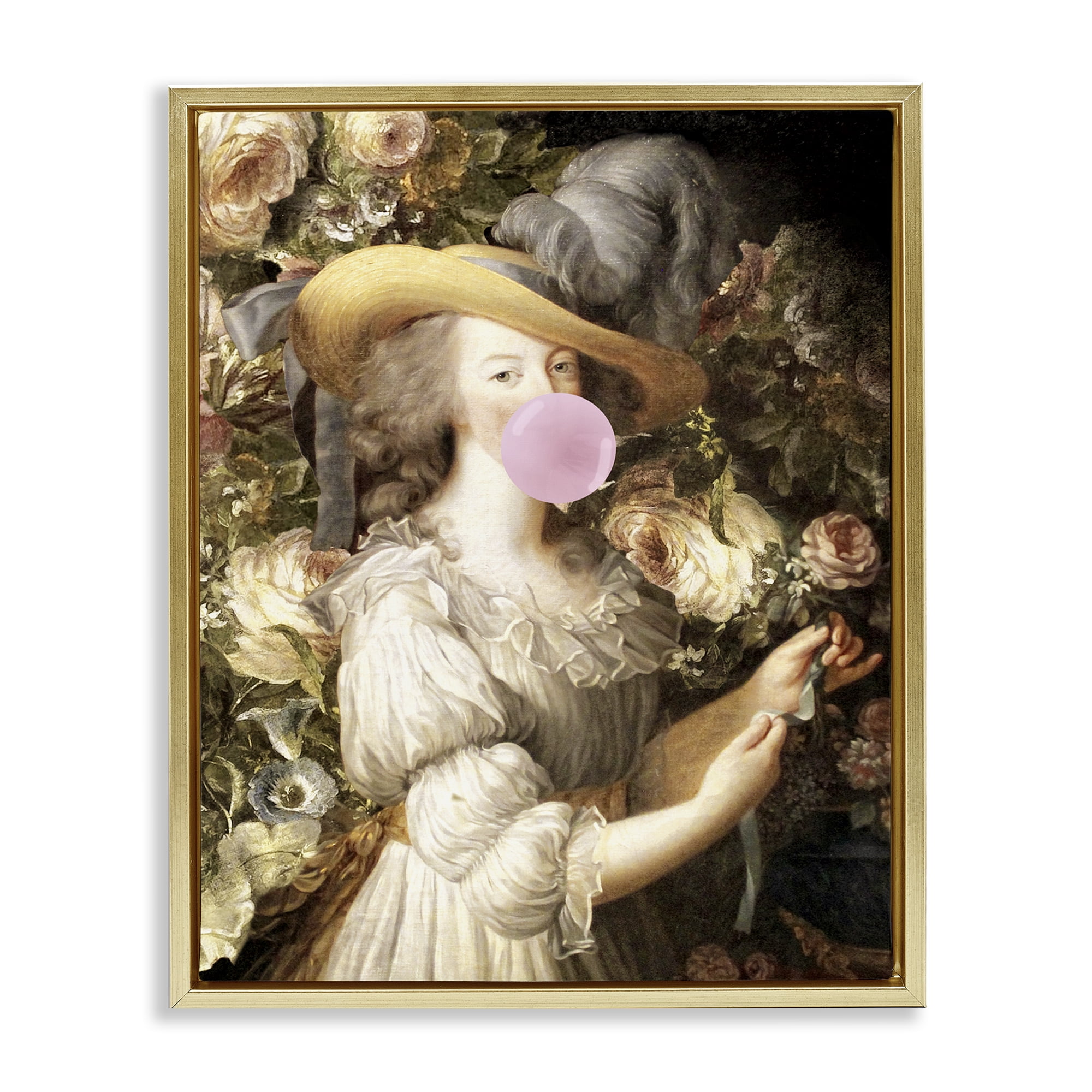 Stupell Industries Renaissance Lady & Gum People Painting Gold Floater Framed Canvas Art Print Wall Art, 25 x 31
