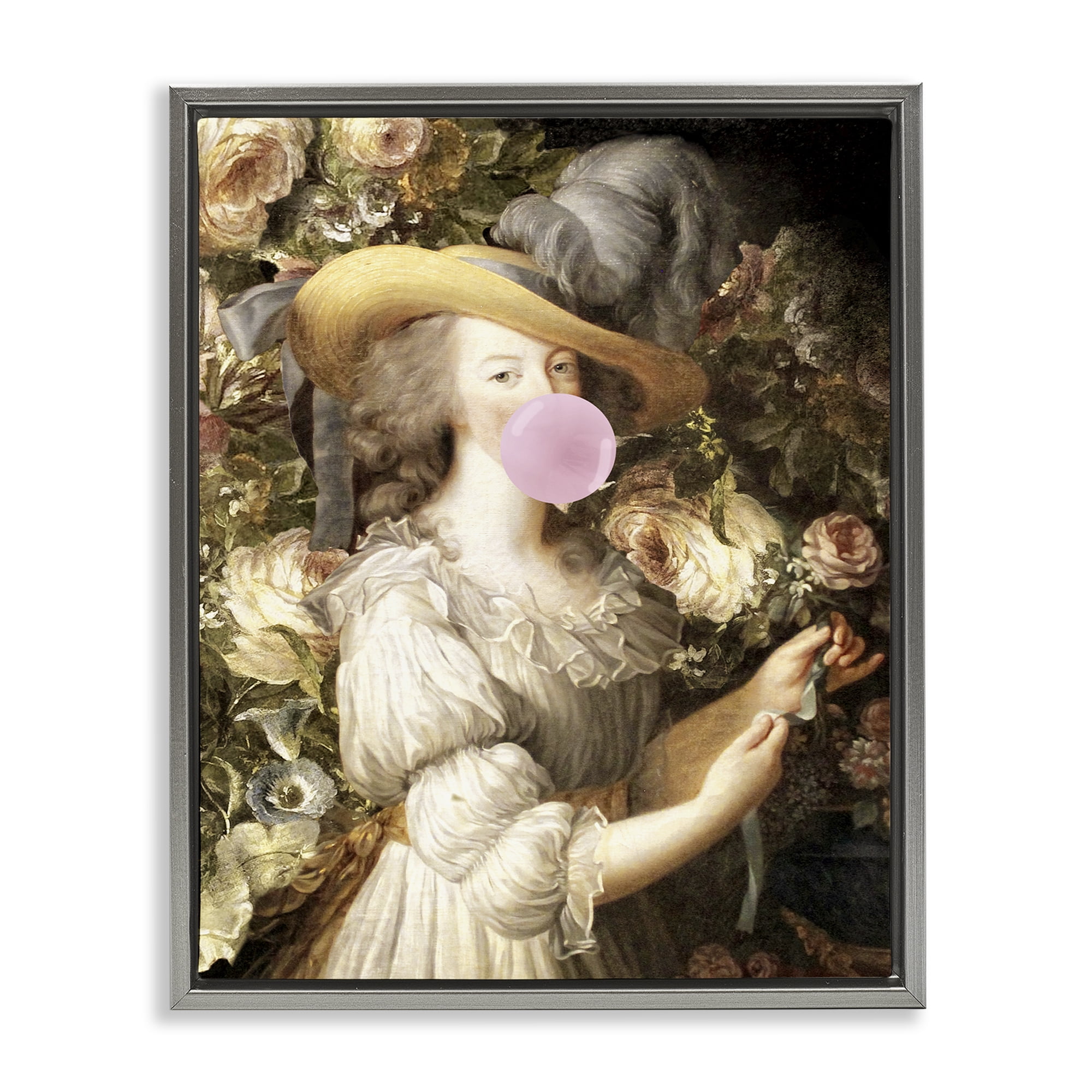 Stupell Industries Renaissance Lady & Gum People Painting Gray Floater Framed Canvas Art Print Wall Art, 17 x 21