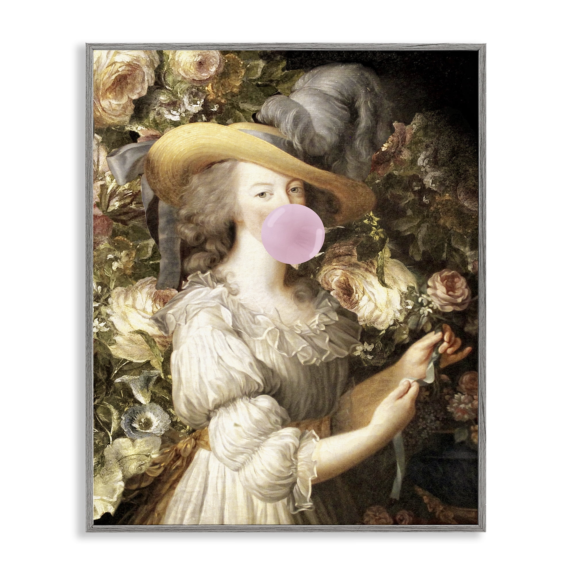 Stupell Industries Renaissance Lady & Gum People Painting Gray Framed Art Print Wall Art, 24 x 30