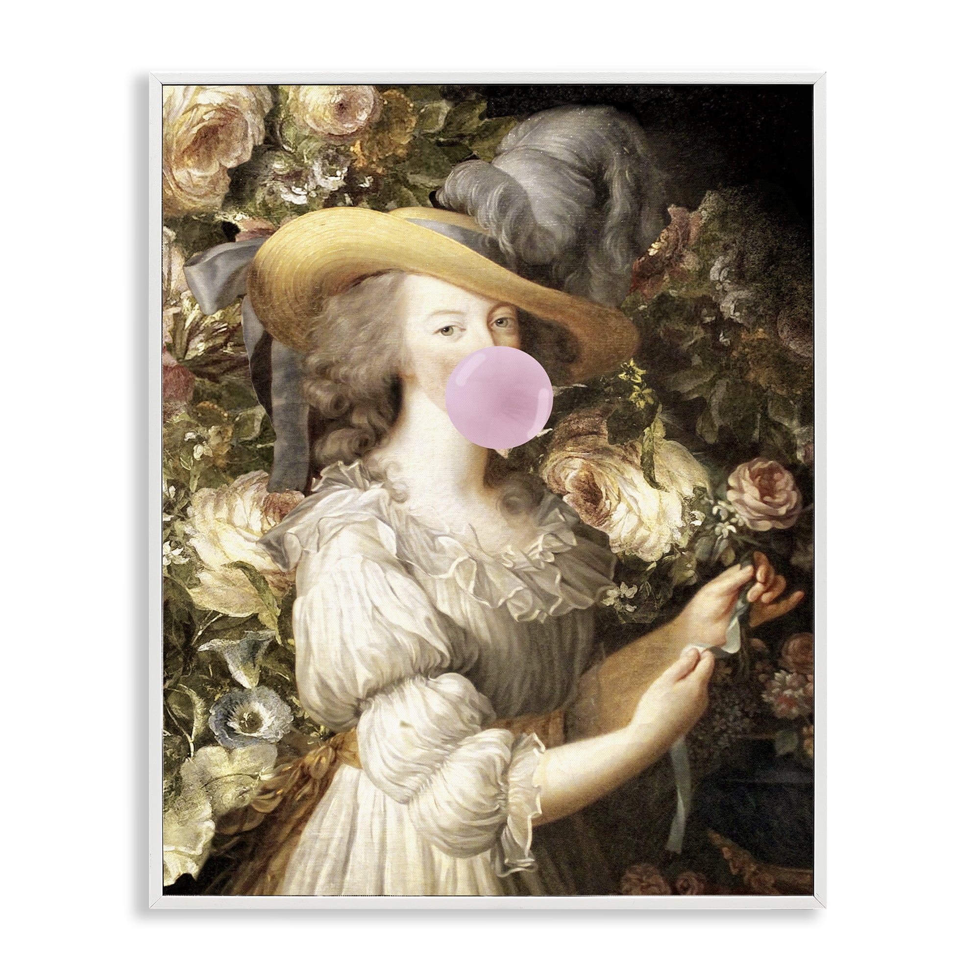 Stupell Industries Renaissance Lady & Gum People Painting White Framed Art Print Wall Art, 24 x 30