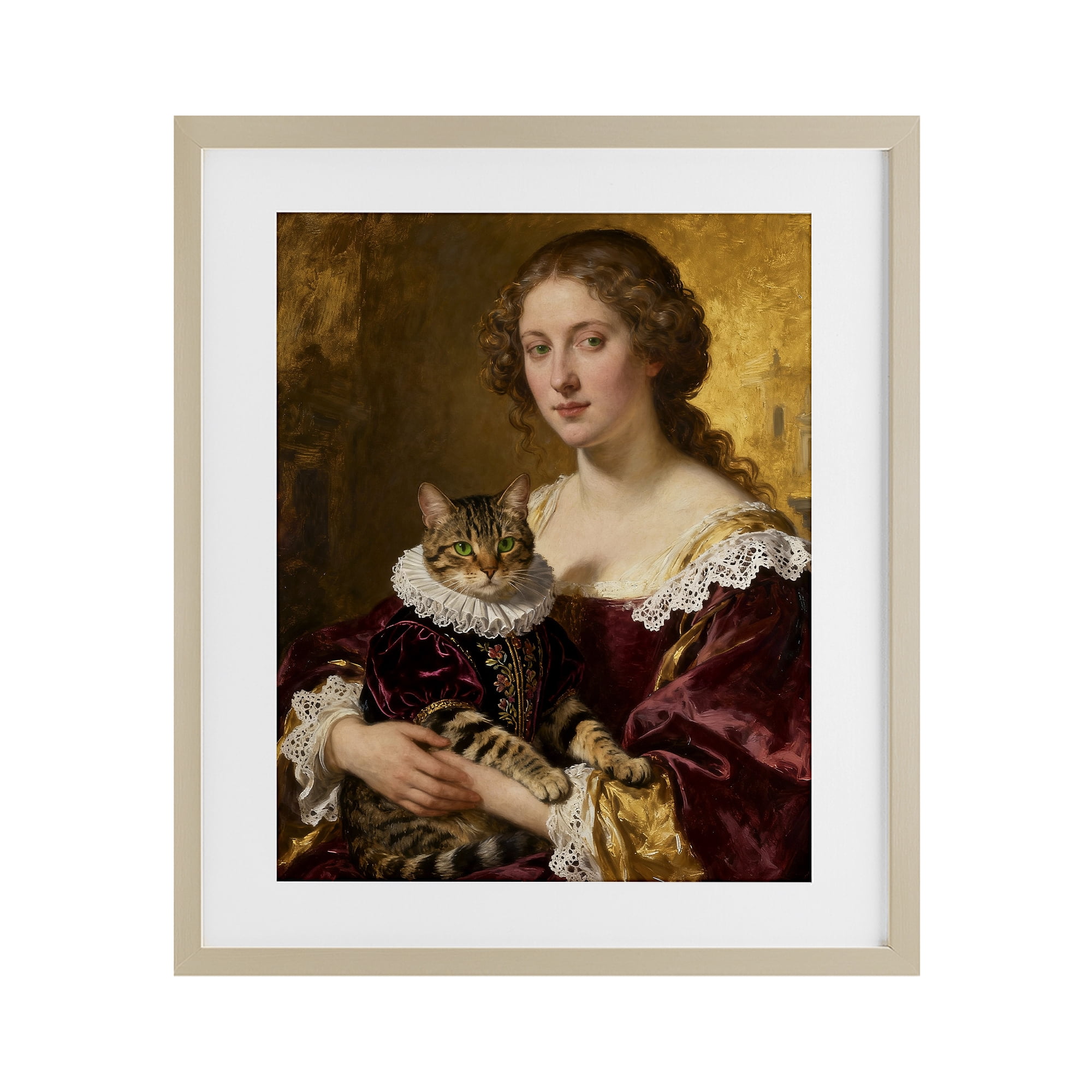 Stupell Industries Renaissance Lady with Regal Cat Birch Framed Print Under Glass, design by CAD Designs
