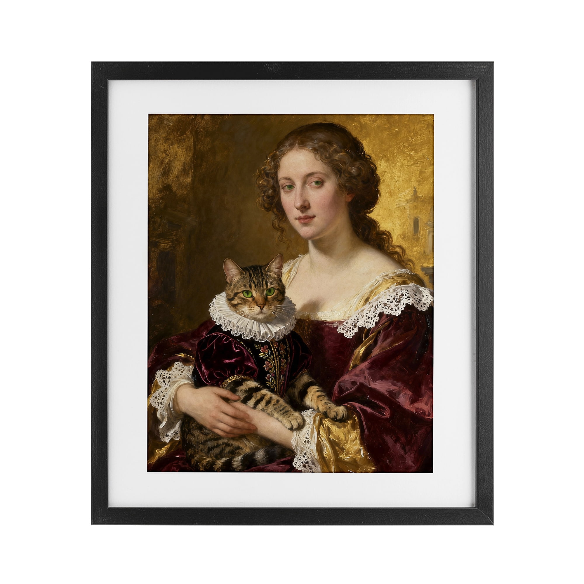 Stupell Industries Renaissance Lady with Regal Cat Black Framed Print Under Glass, design by CAD Designs
