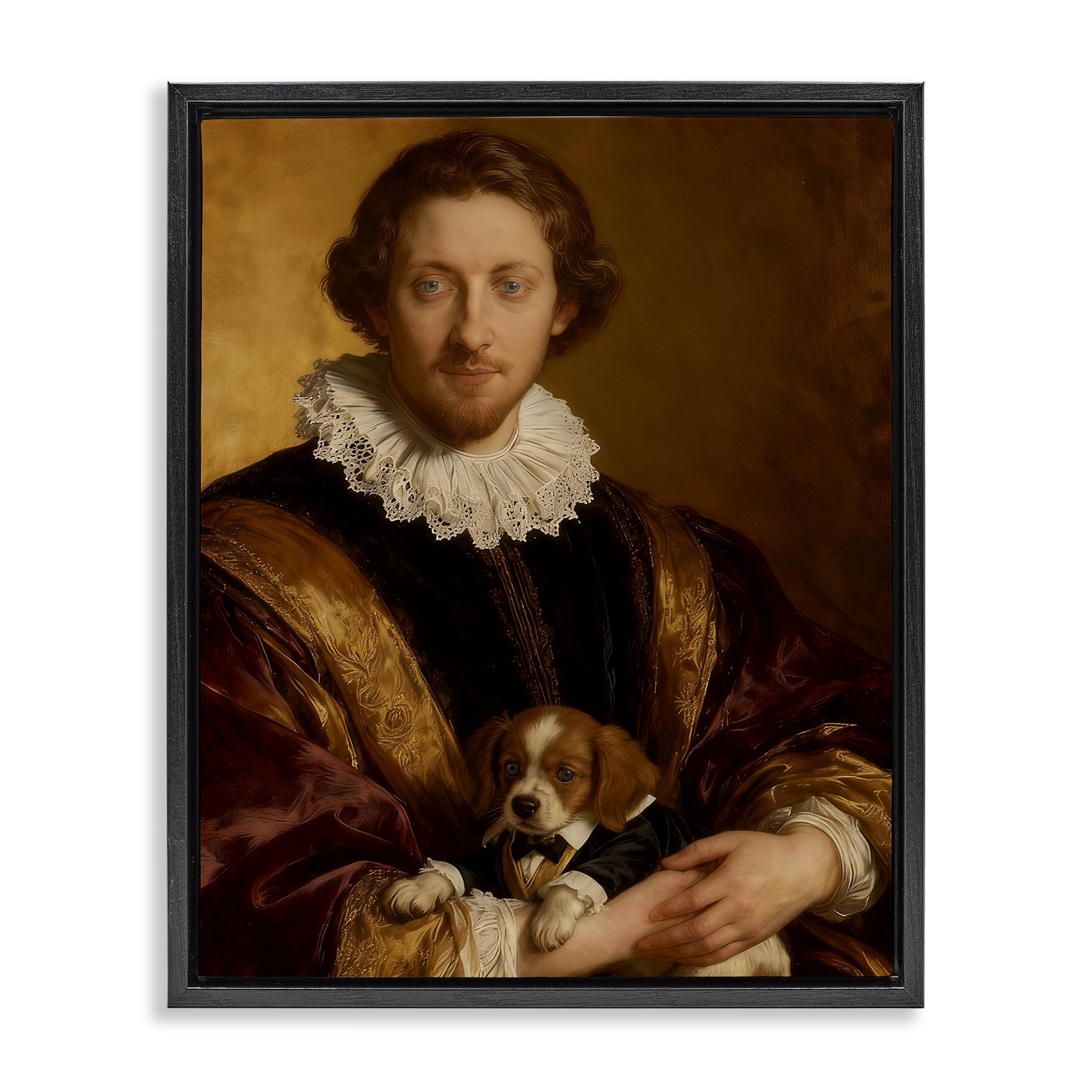Stupell Industries Renaissance Noble with Loyal Companion Black Framed Floater Canvas Wall Art, design by CAD Designs