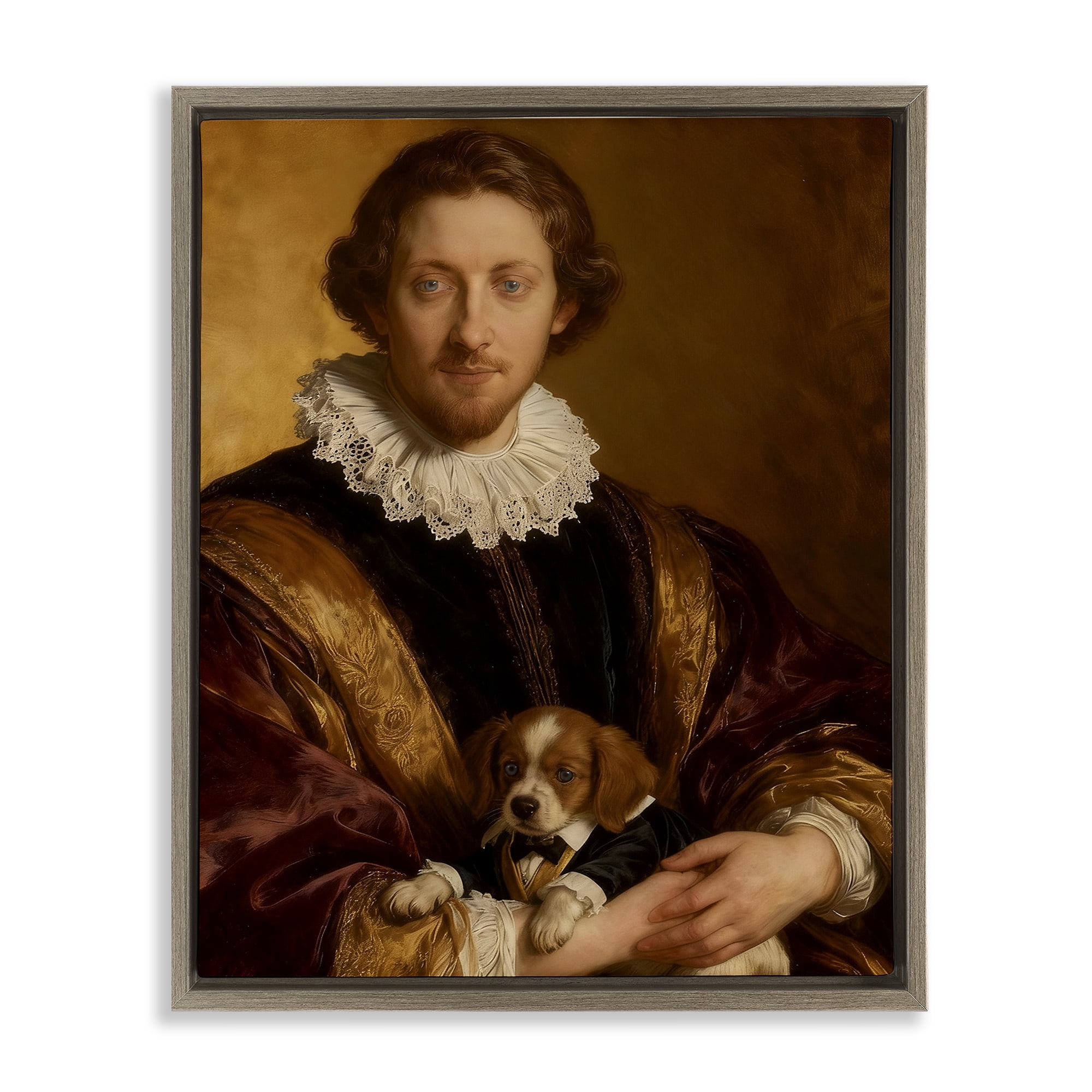Stupell Industries Renaissance Noble with Loyal Companion Brown Framed Floater Canvas Wall Art, design by CAD Designs