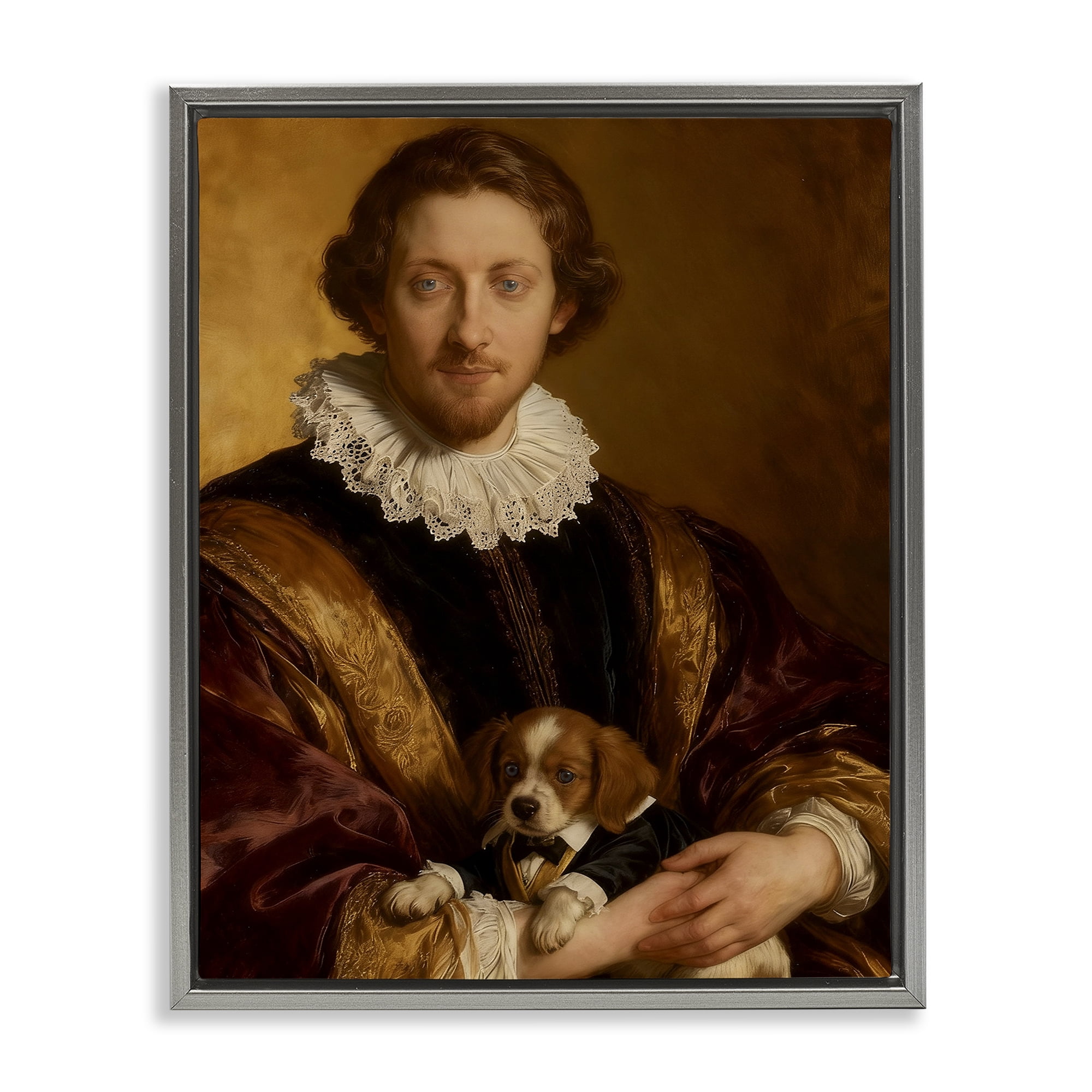 Stupell Industries Renaissance Noble with Loyal Companion Gray Framed Floater Canvas Wall Art, design by CAD Designs