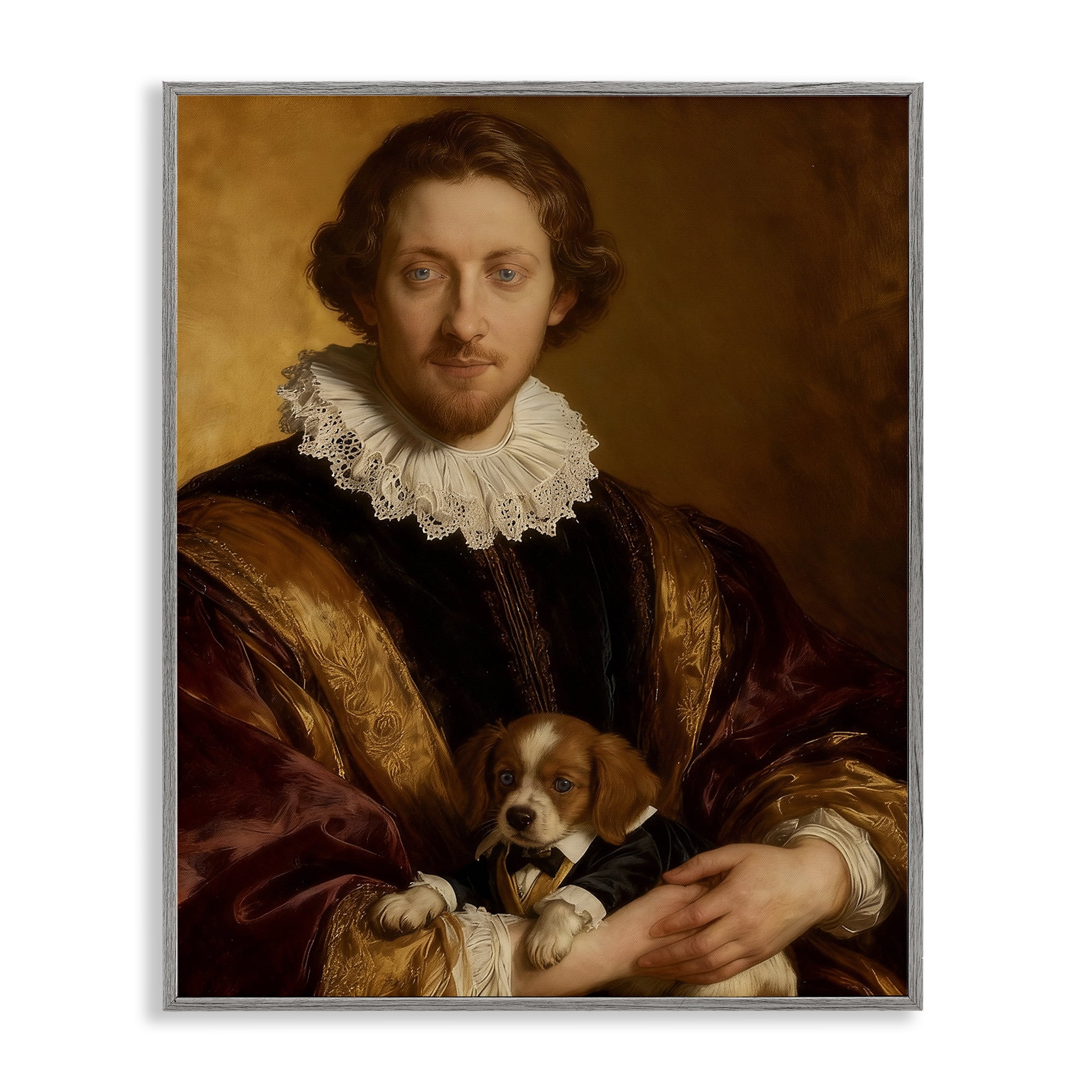 Stupell Industries Renaissance Noble with Loyal Companion Gray Framed Giclee Art, design by CAD Designs
