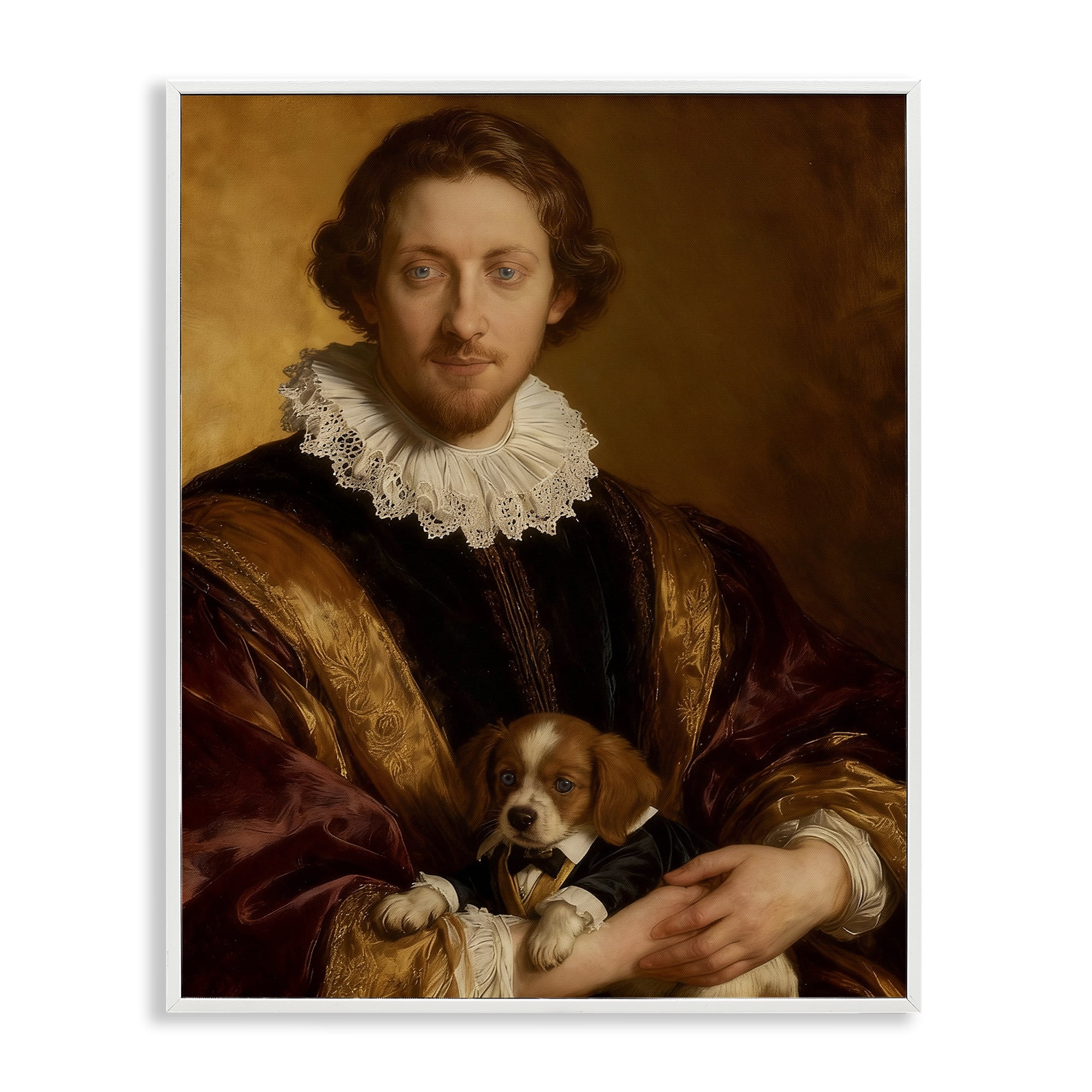Stupell Industries Renaissance Noble with Loyal Companion White Framed Giclee Art, design by CAD Designs