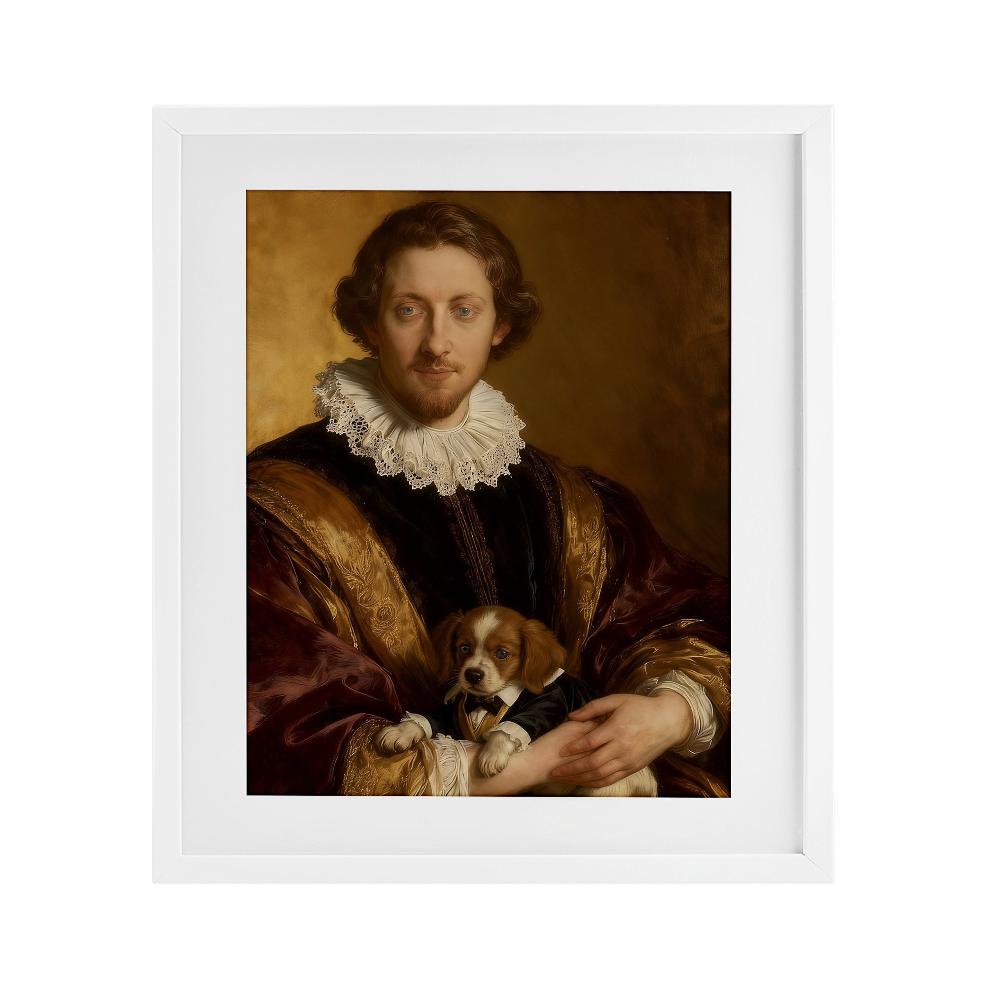 Stupell Industries Renaissance Noble with Loyal Companion White Framed Print Under Glass, design by CAD Designs