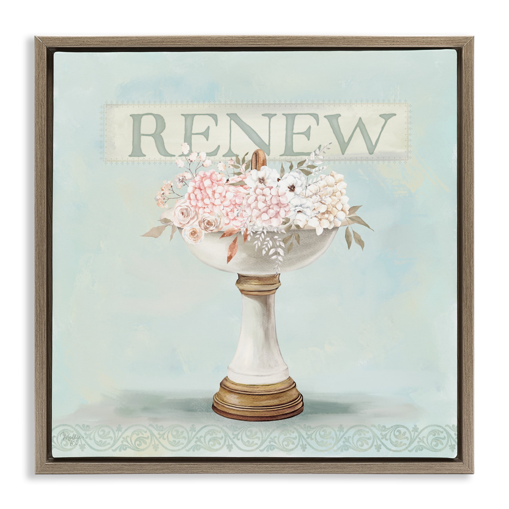 Stupell Industries Renew Floral Sink Brown Framed Floater Canvas Wall Art, design by Mollie B.