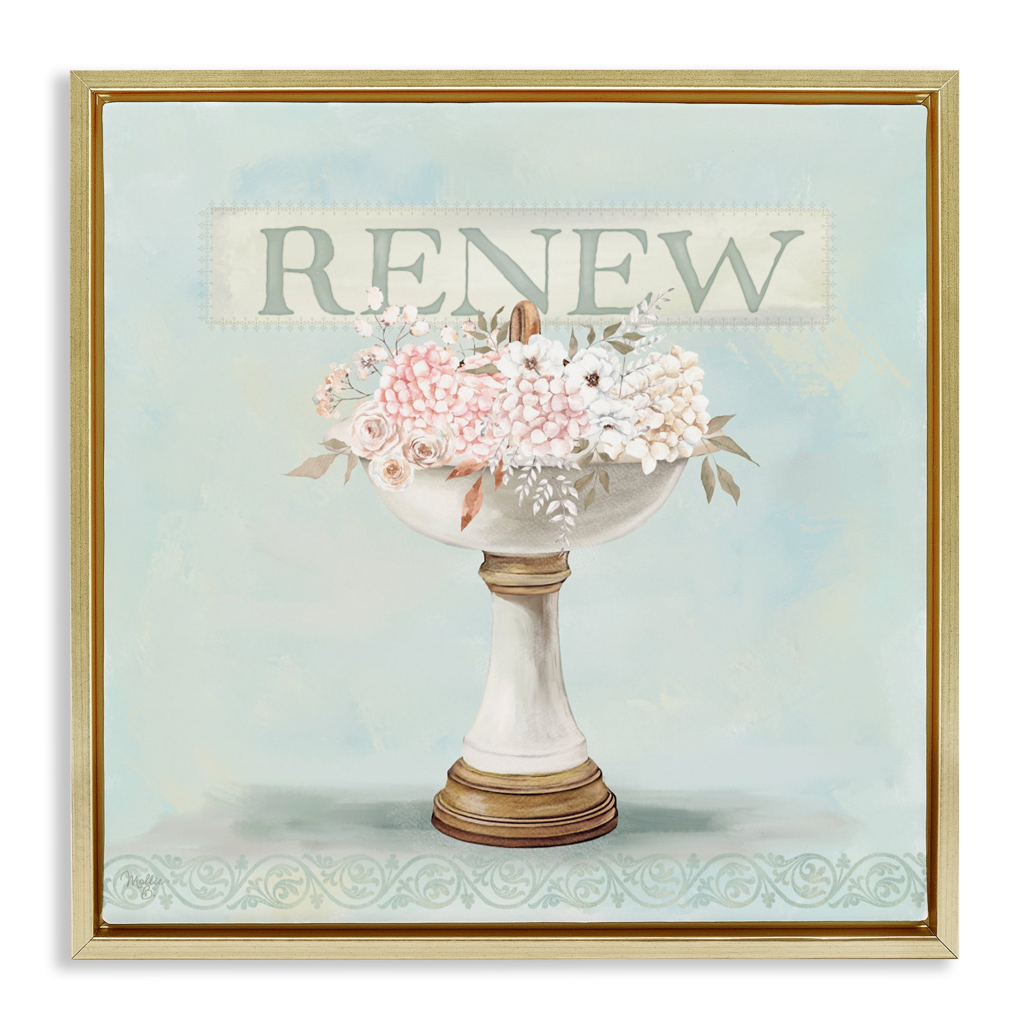 Stupell Industries Renew Floral Sink Gold Framed Floater Canvas Wall Art, design by Mollie B.