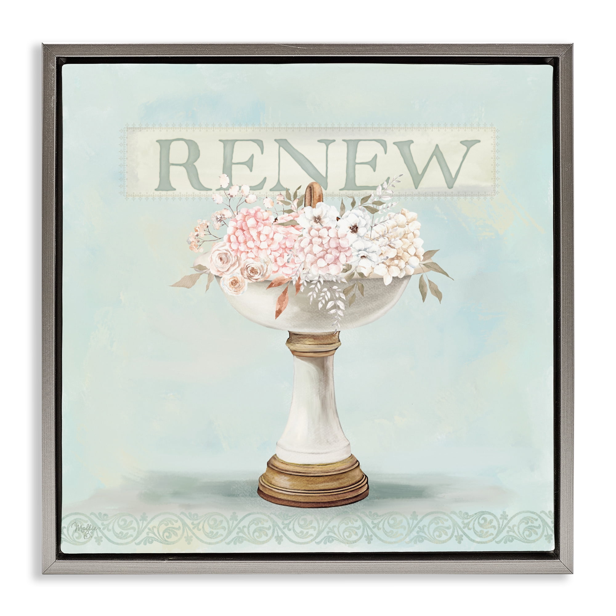 Stupell Industries Renew Floral Sink Gray Framed Floater Canvas Wall Art, design by Mollie B.