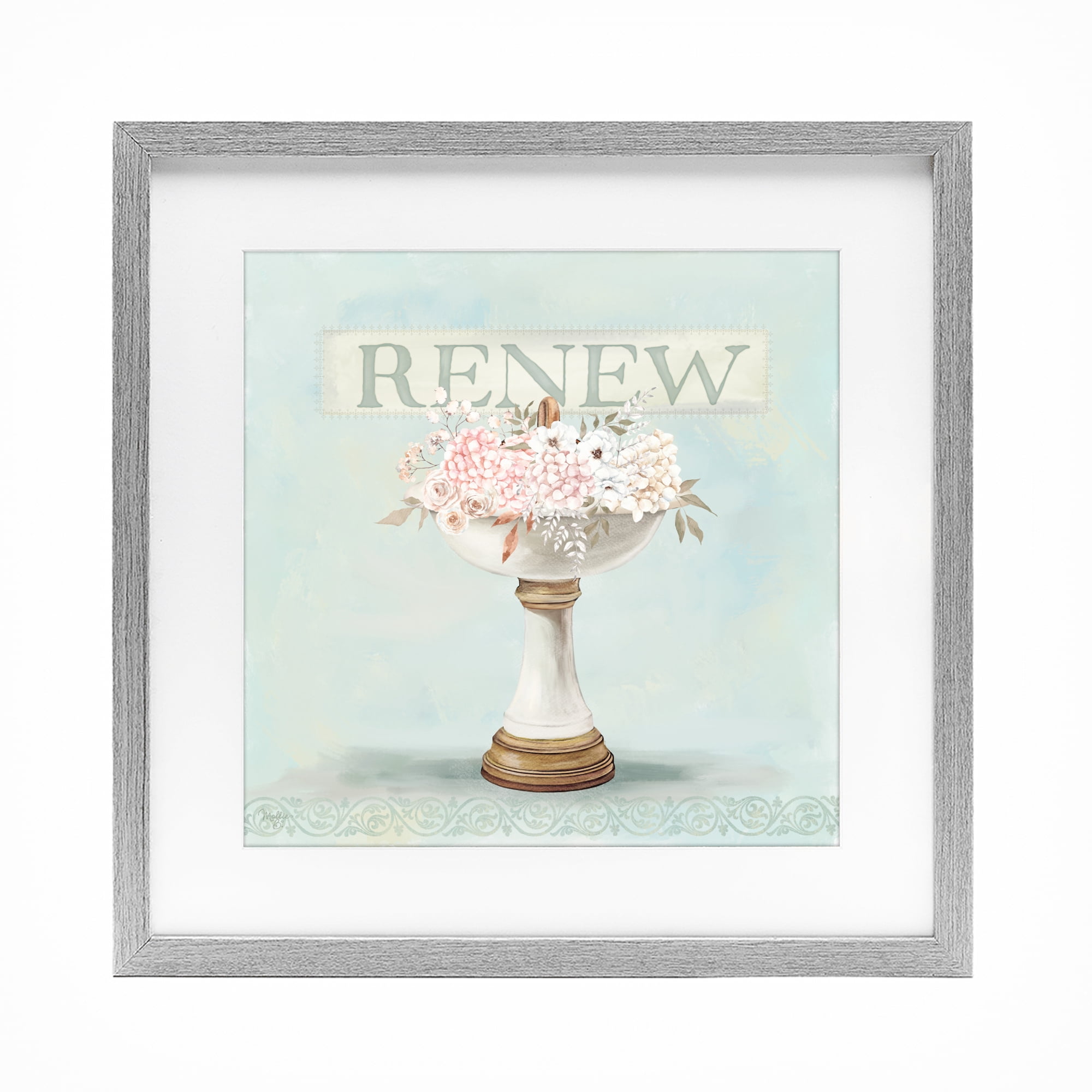 Stupell Industries Renew Floral Sink Gray Framed Print Under Glass, design by Mollie B.
