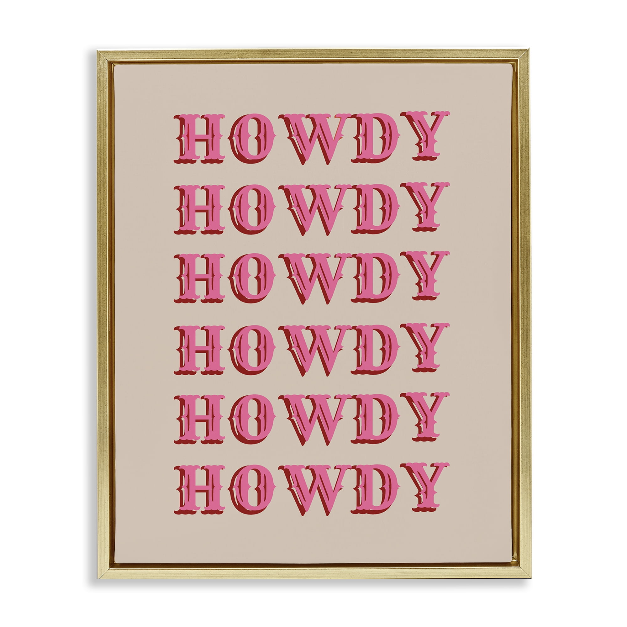Stupell Industries Repeating Western Howdy Text & Numbers Painting Gold Floater Framed Canvas Art Print Wall Art, 25 x 31