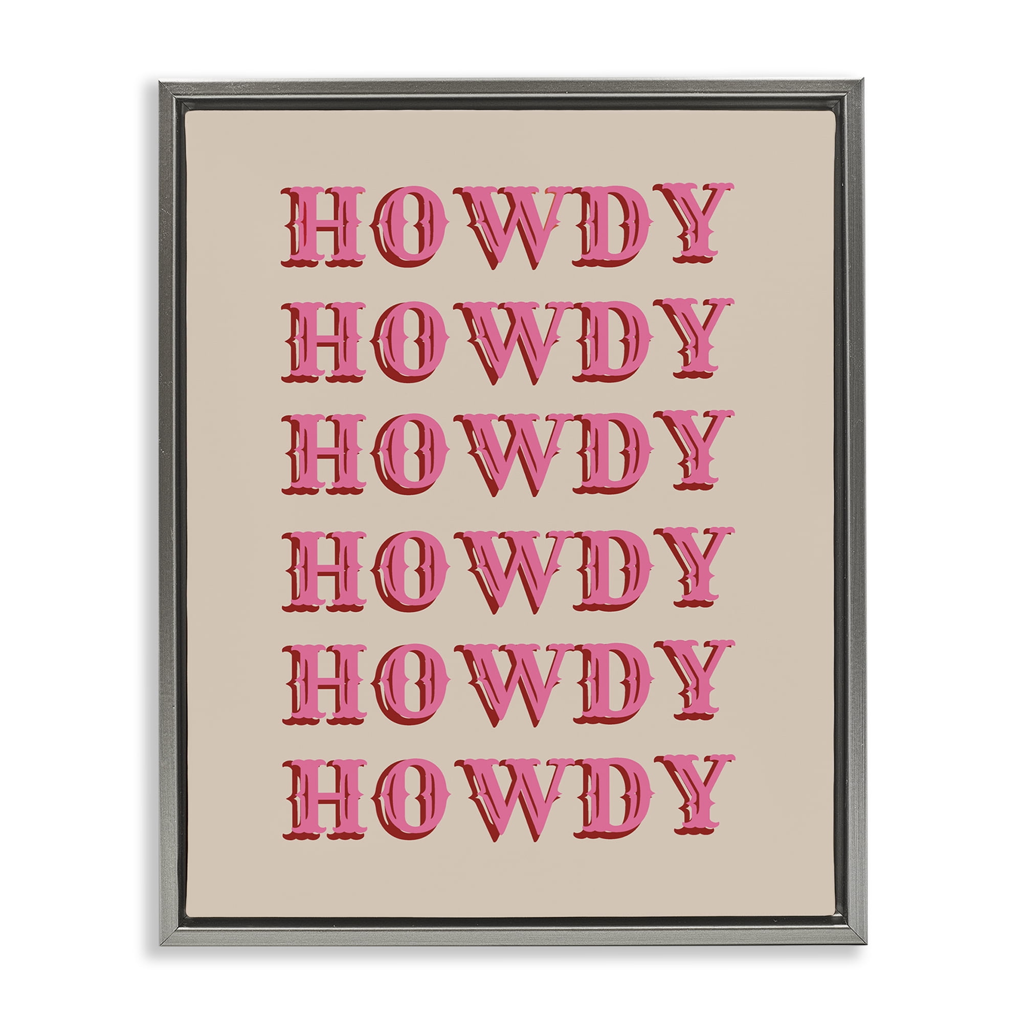 Stupell Industries Repeating Western Howdy Text & Numbers Painting Gray Floater Framed Canvas Art Print Wall Art, 17 x 21