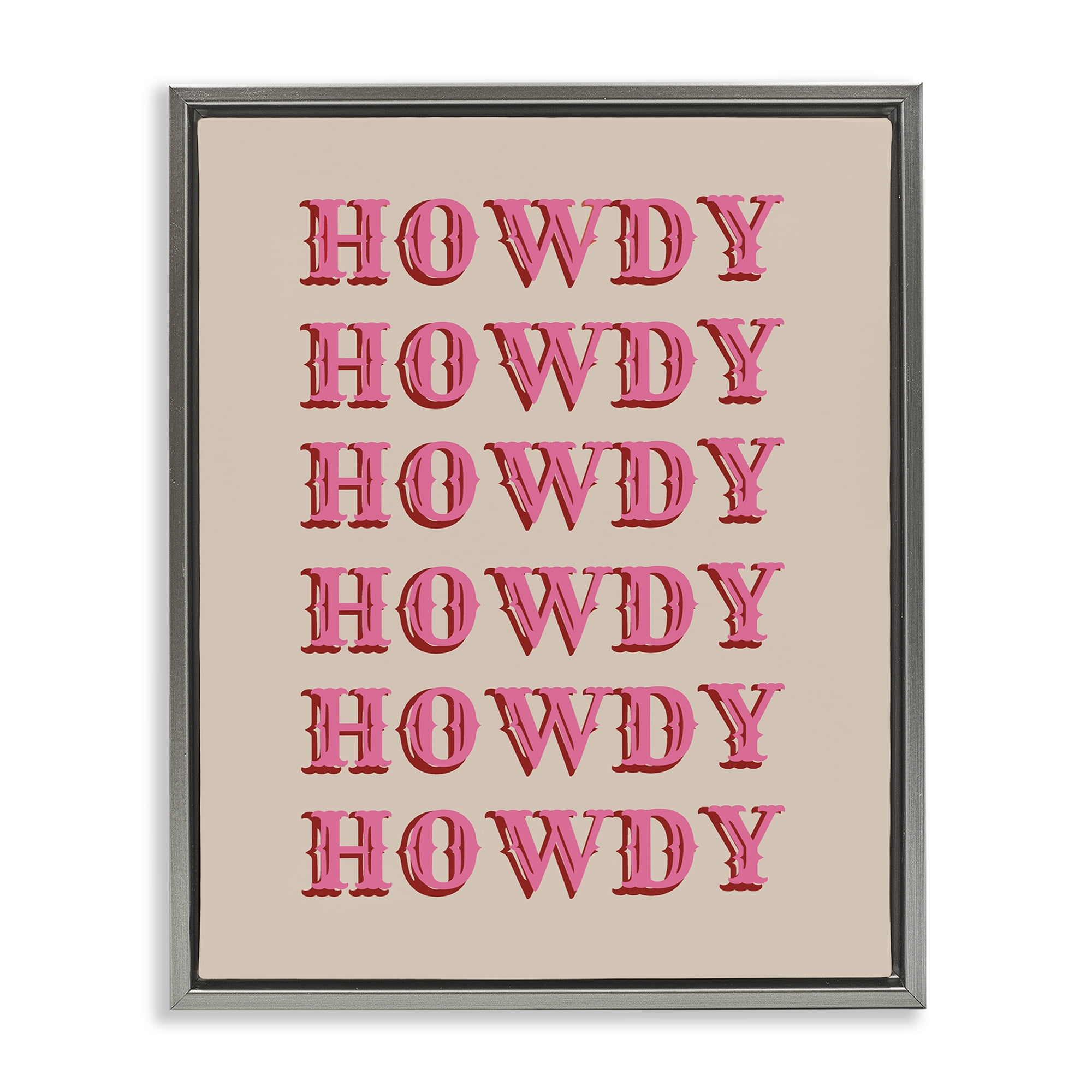 Stupell Industries Repeating Western Howdy Text & Numbers Painting Gray Floater Framed Canvas Art Print Wall Art, 25 x 31