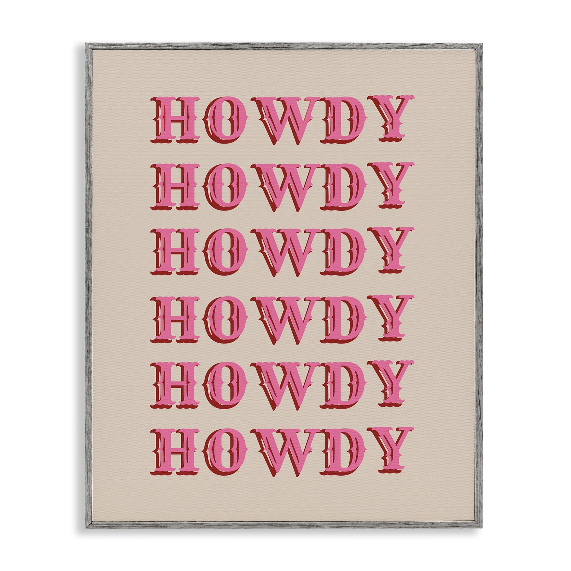 Stupell Industries Repeating Western Howdy Text & Numbers Painting Gray Framed Art Print Wall Art, 16 x 20
