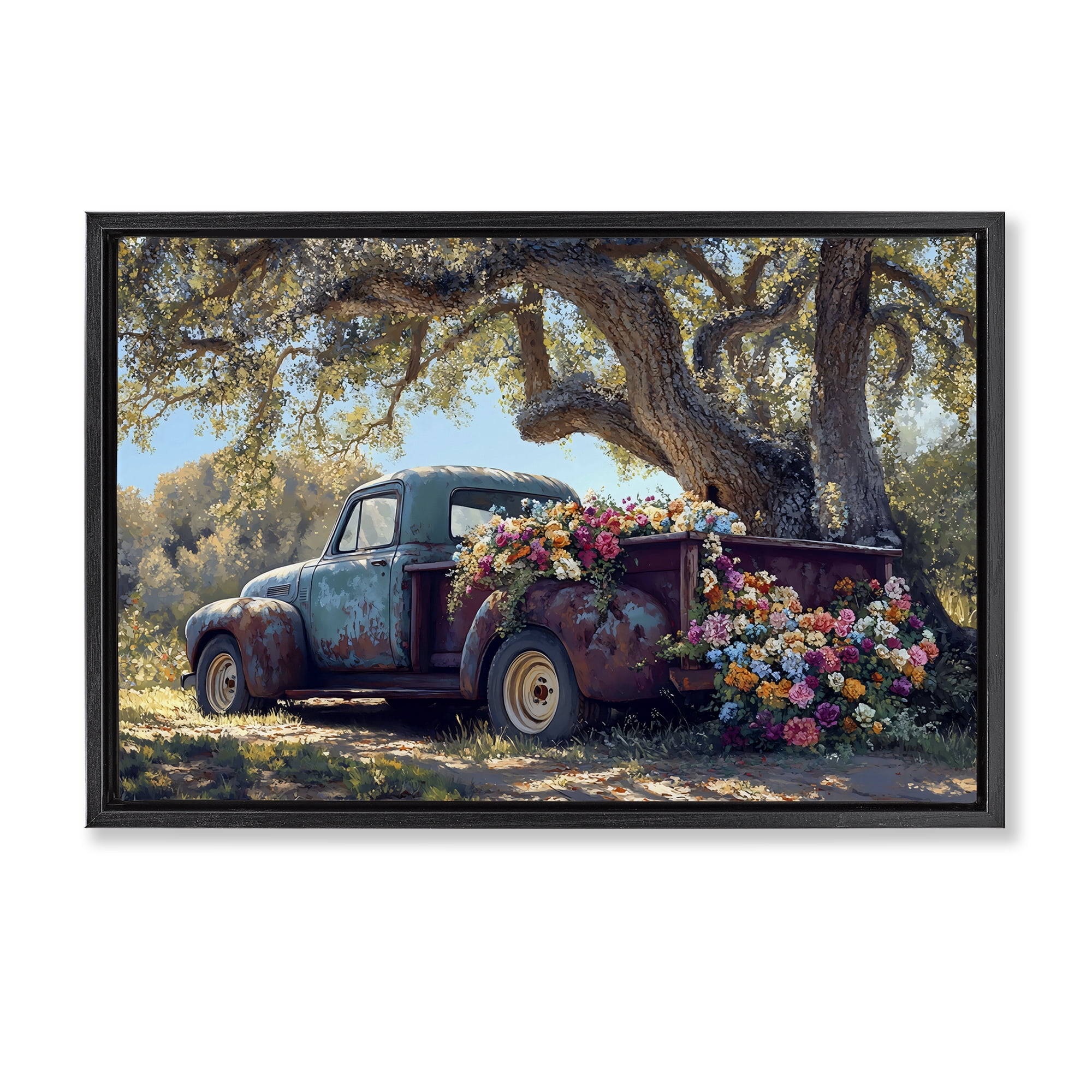 Stupell Industries Repurposed Truck Filled with Flowers Black Framed Floater Canvas Wall Art, design by Franklyn Gregory